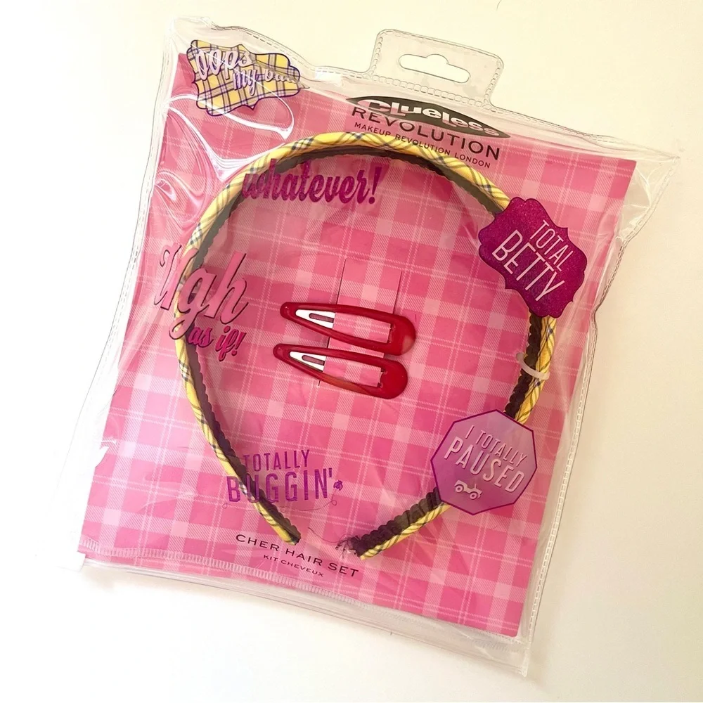 💜 CLUELESS Revolution Beauty, Kids Cher Hair Set, Plaid Headband & Clips NWT
